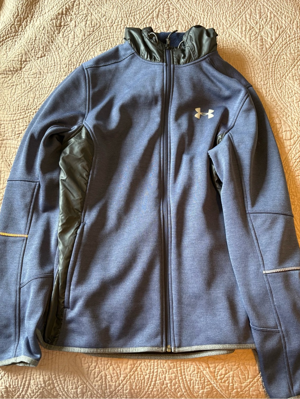 Under Armour Navy Blue Full-Zip Hooded Jacket with Olive Accents